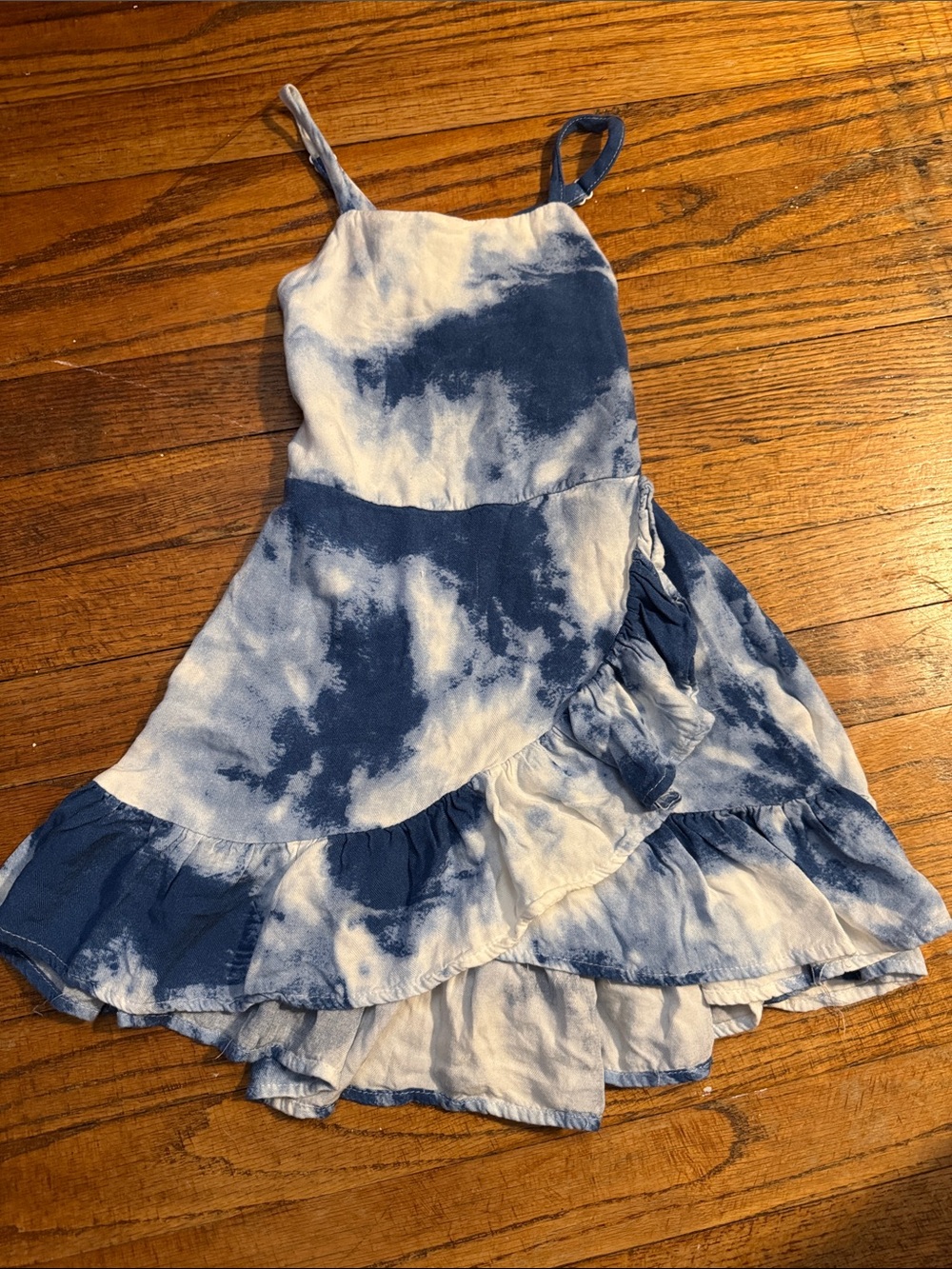 BCBGirls Blue and White Tie-Dye Ruffle Sundress